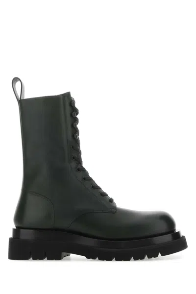 Bottega Veneta Bottle Green Leather Lug Ankle Boots