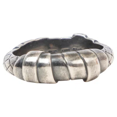Pre-owned Bottega Veneta Botttega Veneta Sterling Silver Intrecciato Ring 8.5 In Multi