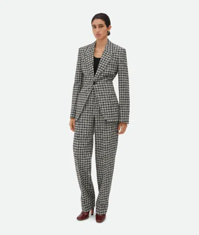 Bottega Veneta Boucle Gingham Wool Jacket In Black/pearl/khaki