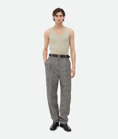 Bottega Veneta Boucle Gingham Wool Trousers In Black/pearl/khaki