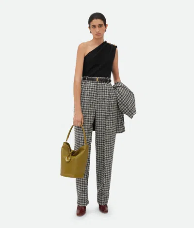 Bottega Veneta Boucle Gingham Wool Trousers In Black/pearl/khaki