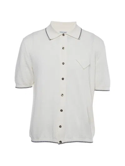Pre-owned Bottega Veneta Bouclé Knit Button-up Shirt In White