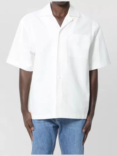 Bottega Veneta Bowling Collar Compact Cotton Canvas Shirt In White
