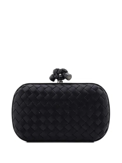 Pre-owned Bottega Veneta Box Knot Intrecciato Satin Small Clutch Bag In Black