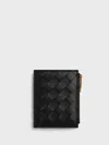 Bottega Veneta Portafoglio Intrecciato Bi-fold Piccolo Con Zip In Black