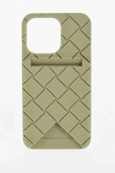 Bottega Veneta Braided Iphone 13 Pro Cover With External Card Holder In Green