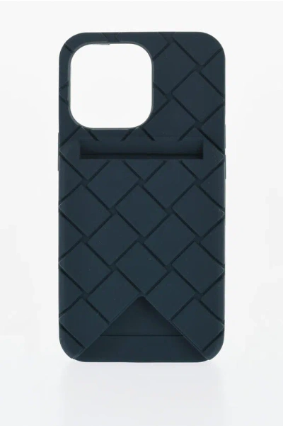 Bottega Veneta Braided Iphone 13 Pro Cover With External Card Holder In Blue
