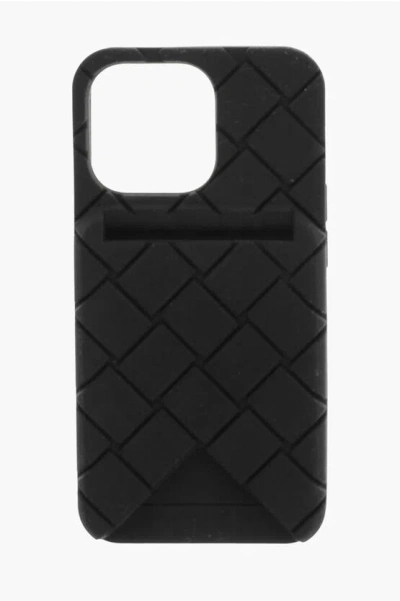 Bottega Veneta Braided Iphone 13 Pro Cover With External Card Holder In Black