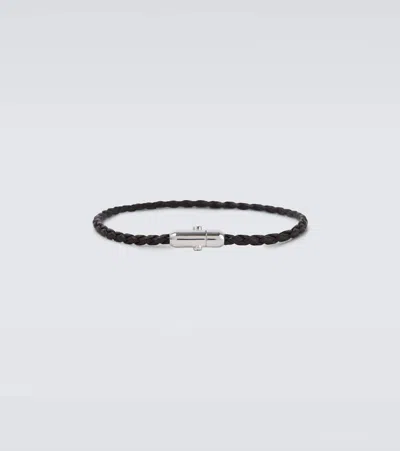 Bottega Veneta Braided Leather And Sterling Silver Bracelet In Black
