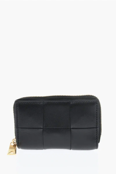 Bottega Veneta Braided Leather Card Holder With Zip In Black