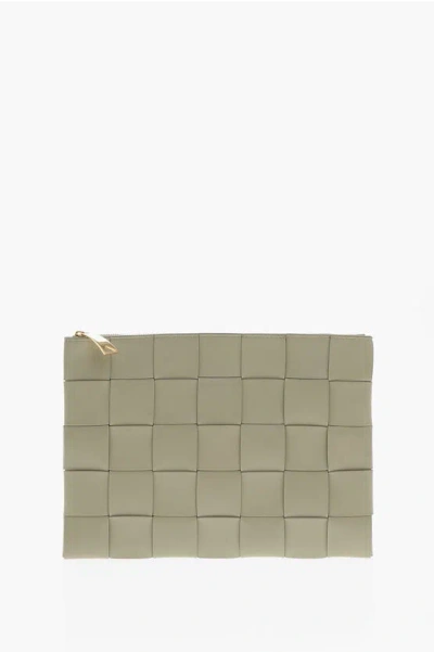 Bottega Veneta Braided Leather Clutch With Zip In Green