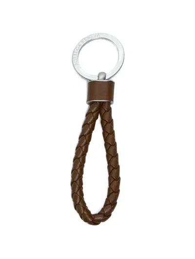 Bottega Veneta Braided Leather Keyring In Silver