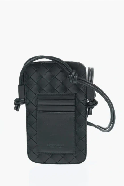 Bottega Veneta Braided Leather Neck Smartphone With Card Holder In Black
