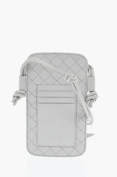 Bottega Veneta Braided Leather Neck Smartphone With Card Holder In Silver