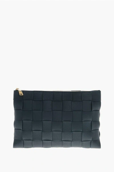 Bottega Veneta Braided Leather Pouch With Zip In Blue