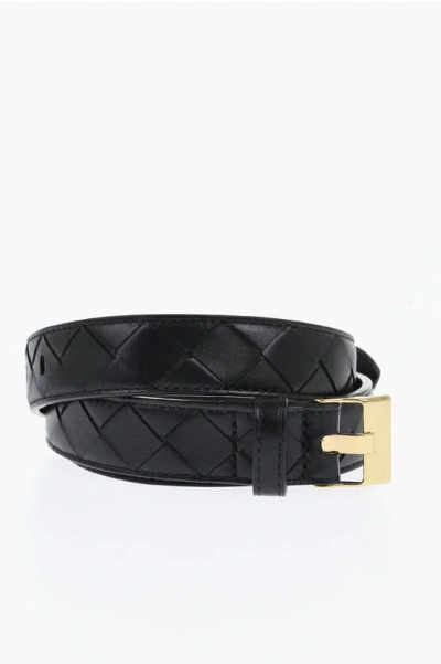 Bottega Veneta Braided Leather Slim Fit Belt 30mm In Black