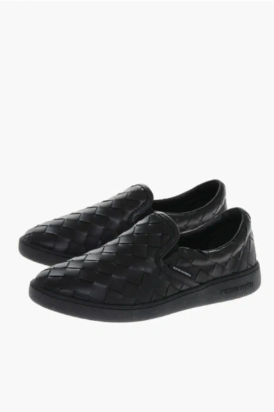 BOTTEGA VENETA BRAIDED LEATHER SLIP ON SNEAKERS