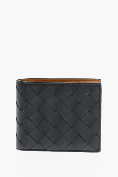 Bottega Veneta Braided Leather Wallet With Contrasting Inner In Black