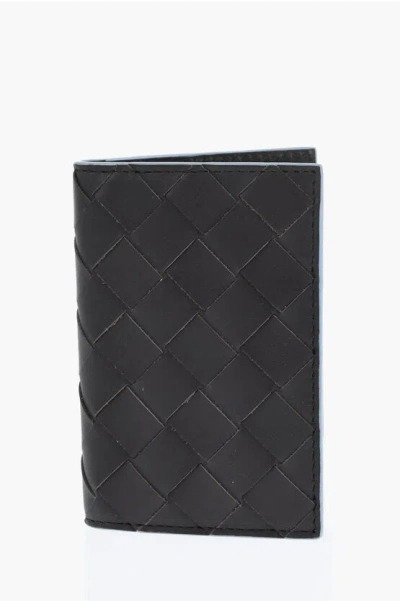 Bottega Veneta Braided Leather Wallet With Contrasting Trims In Brown