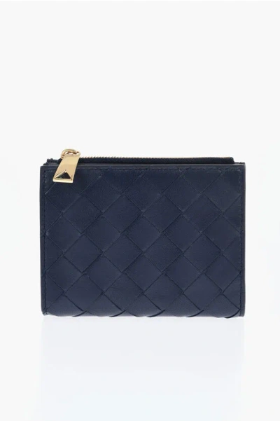 Bottega Veneta Braided Leather Wallet With Zip In Blue