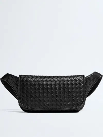 Bottega Veneta Braided Nappa Leather Mini Bum Bag With Adjustable Strap In Black