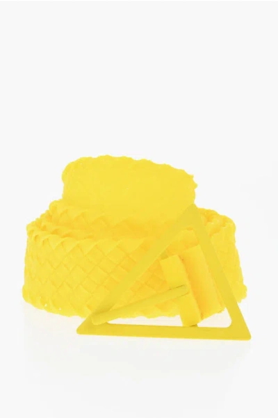 Bottega Veneta Braided Rubber Belt With Triangle Buckle 35mm In Yellow