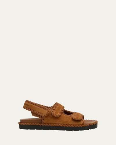 Bottega Veneta Braided Suede Grip Comfort Sandals In Caramel