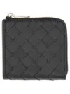 Bottega Veneta Blue Wallet With All-over Intreccio Motif In Leather Man In Black