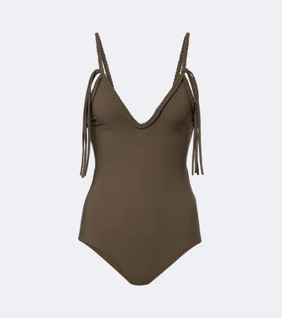 Bottega Veneta Braided-trim Swimsuit In Green
