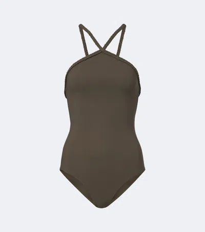 Bottega Veneta Braided-trim Swimsuit In Green