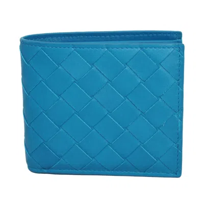 Pre-owned Bottega Veneta Brand  Mens Intrecciato Blue Leather Bifold Wallet 605722 Vcpq In Red