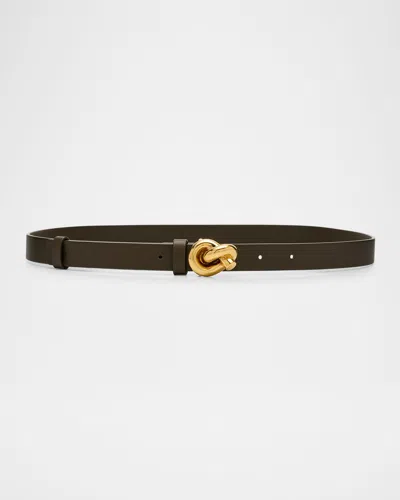 Bottega Veneta Brass Knot Skinny Leather Belt In Green