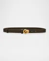 Bottega Veneta Brass Knot Skinny Leather Belt In 3387 Kaki M Brass