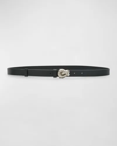 Bottega Veneta Brass Knot Skinny Leather Belt In Black