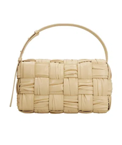 Bottega Veneta Brick Cassette Knitted Detail Shoulder Bag In Nude