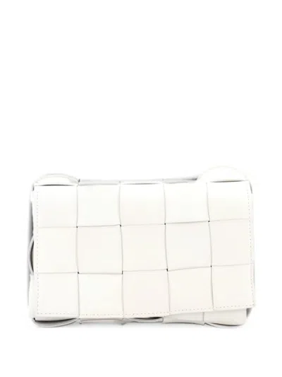 Pre-owned Bottega Veneta Brick Cassette Shoulder Bag Maxi Intrecciato Leather Mini Crossbody Bag In White