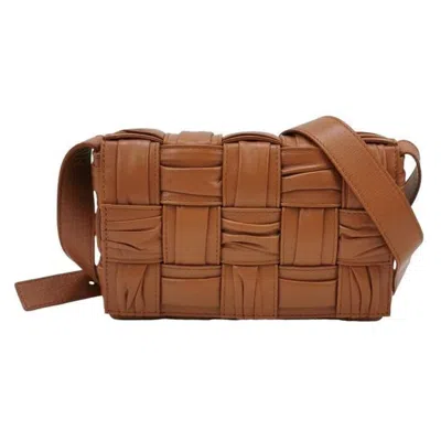 Pre-owned Bottega Veneta Brick Cassette Small Tan Brown Leather Crossbody Bag