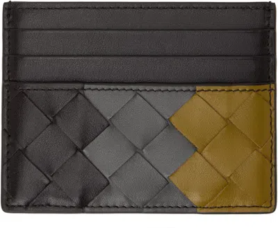 Bottega Veneta Brown & Grey Intrecciato Credit Card Holder In Black