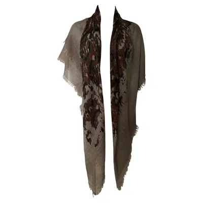 Pre-owned Bottega Veneta Brown & Grey Large Scarf W/ Box In Gray