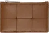 Bottega Veneta Brown & Navy Cassette Zippered Card Holder In 2592 Cognac/cog-sp/s