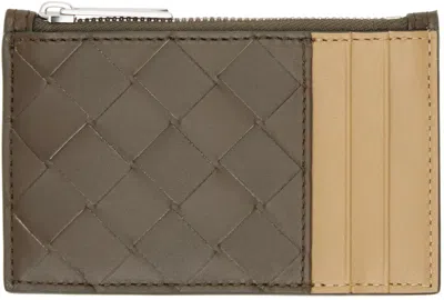 Bottega Veneta Brown & Tan Intrecciato Zippered Card Holder In 3372 Kaki