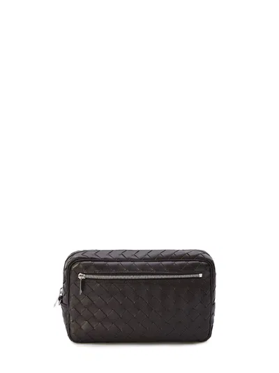 Bottega Veneta Brown Calfskin Intrecciato Pouch Handbag For Men