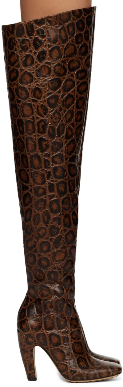 Bottega Veneta Canalazzo Croc-effect Leather Over-the-knee Boots In 2232 Barrel