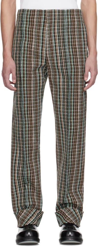 Bottega Veneta Brown Check Trousers In 1191 Bl/brw