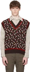 Bottega Veneta Men Brown Jacquard Vest With Matchstick Pattern In Multi