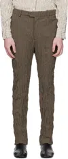 Bottega Veneta Brown Crushed Wool Slim Trousers In Brown