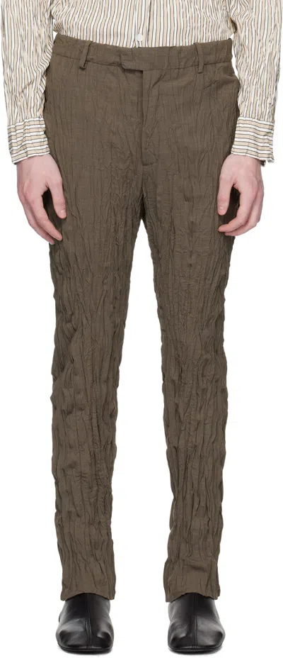 Bottega Veneta Brown Crushed Wool Slim Trousers