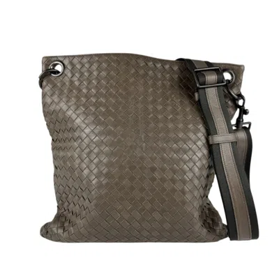 Pre-owned Bottega Veneta Brown Gray Leather Canvas Shoulder Bag ()