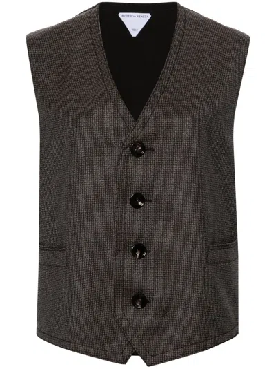 Bottega Veneta Brown Houndstooth-pattern Wool Waistcoat