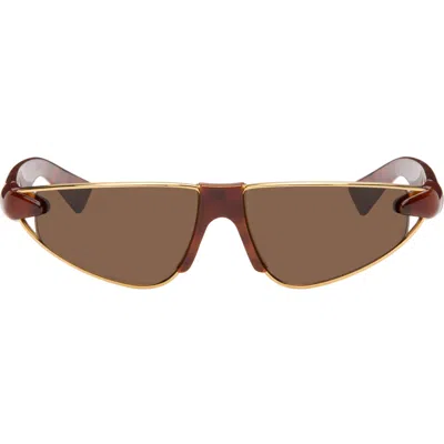 Bottega Veneta Brown Icons Cat Eye Sunglasses In Gold